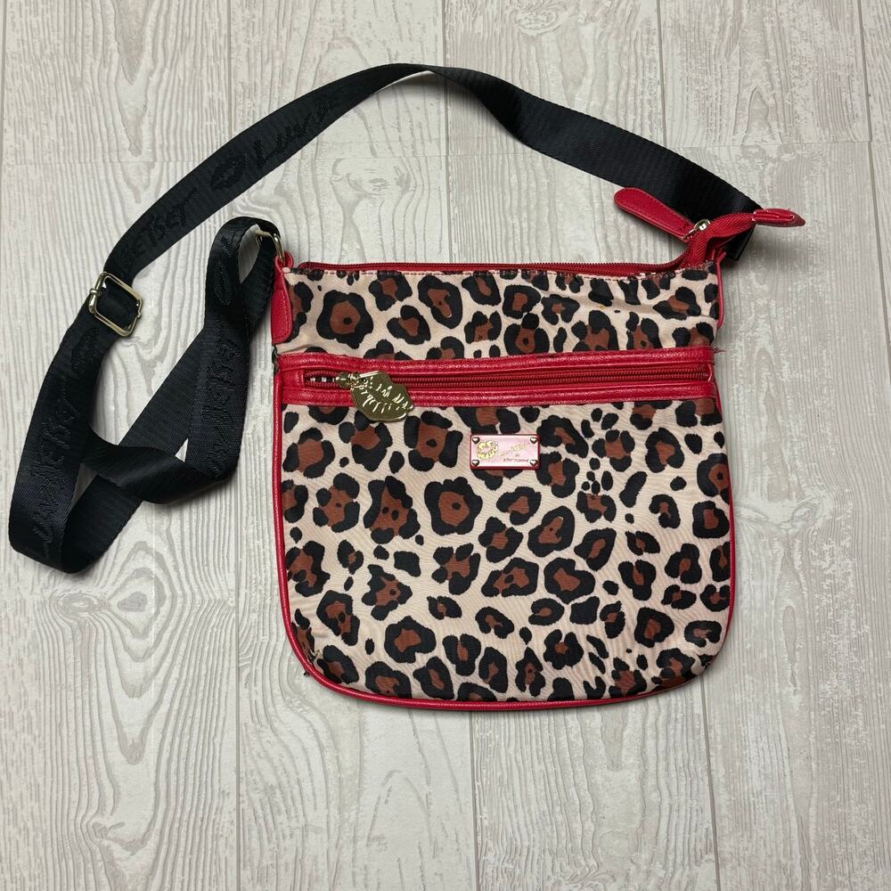 Luv Betsey Betsey Johnson Leopard Crossbody Bag Red Trim Lips Y2K Purse